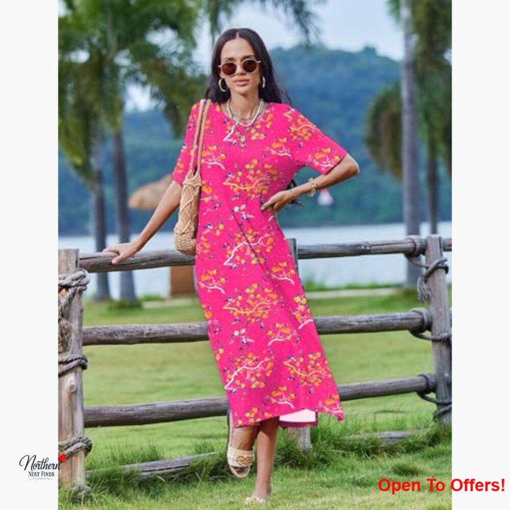 Polyester Spandex Floral Summer Dress Casual Beach Split Long Dress - Picture 6 of 6